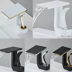 Waterfall Basin Sink Mixer Faucet, Brass Bathroom Taps Single Handle One Hole with Hot and Cold Hose Vessel Water Tap Deck Mounted