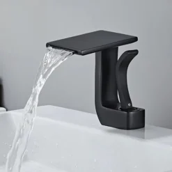 Waterfall Basin Sink Mixer Faucet, Brass Bathroom Taps Single Handle One Hole with Hot and Cold Hose Vessel Water Tap Deck Mounted