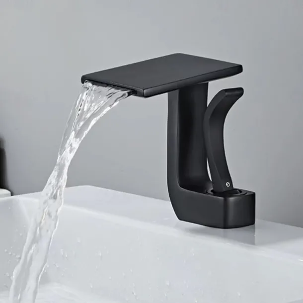 Waterfall Basin Sink Mixer Faucet, Brass Bathroom Taps Single Handle One Hole with Hot and Cold Hose Vessel Water Tap Deck Mounted