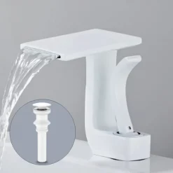 Waterfall Basin Sink Mixer Faucet, Brass Bathroom Taps Single Handle One Hole with Hot and Cold Hose Vessel Water Tap Deck Mounted