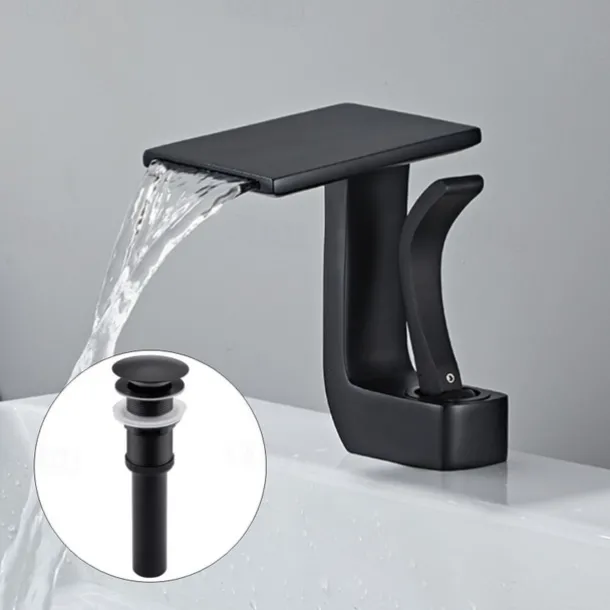 Waterfall Basin Sink Mixer Faucet, Brass Bathroom Taps Single Handle One Hole with Hot and Cold Hose Vessel Water Tap Deck Mounted