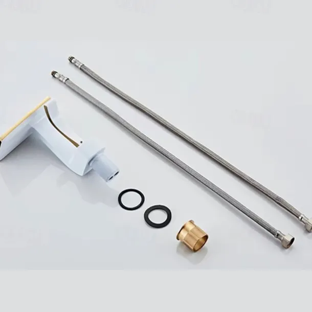 Waterfall Basin Sink Mixer Faucet, Brass Bathroom Taps Single Handle One Hole with Hot and Cold Hose Vessel Water Tap Deck Mounted