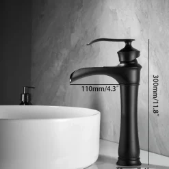 Waterfall Basin Sink Mixer Faucet Black, Tall Bathroom Taps Single Handle One Hole with Hot and Cold Hose Vessel Water Tap Deck Mounted