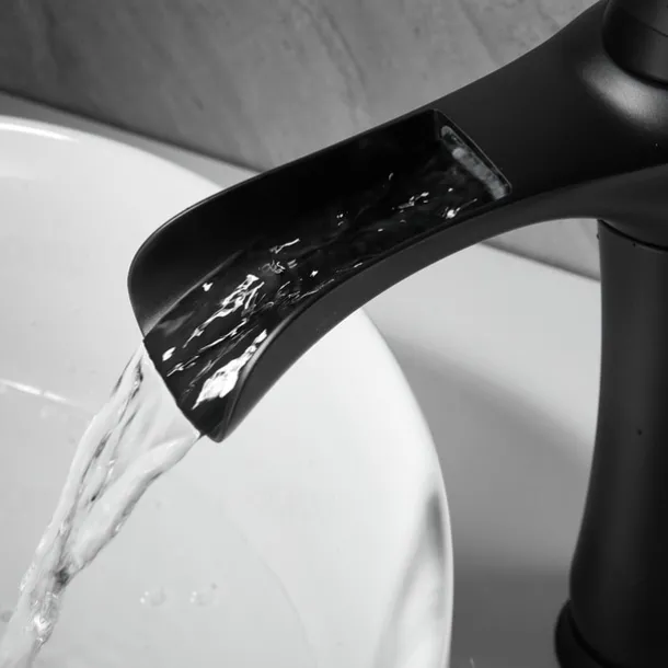 Waterfall Basin Sink Mixer Faucet Black, Tall Bathroom Taps Single Handle One Hole with Hot and Cold Hose Vessel Water Tap Deck Mounted