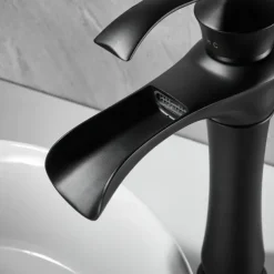 Waterfall Basin Sink Mixer Faucet Black, Tall Bathroom Taps Single Handle One Hole with Hot and Cold Hose Vessel Water Tap Deck Mounted
