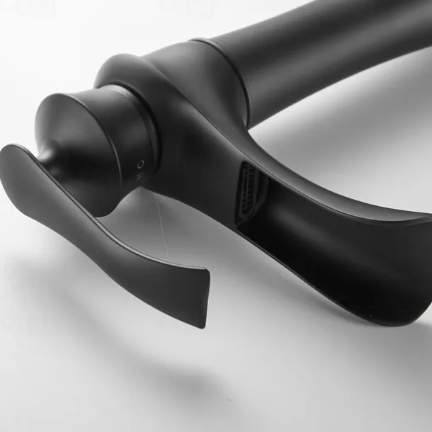 Waterfall Basin Sink Mixer Faucet Black, Tall Bathroom Taps Single Handle One Hole with Hot and Cold Hose Vessel Water Tap Deck Mounted