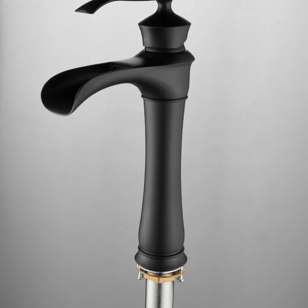 Waterfall Basin Sink Mixer Faucet Black, Tall Bathroom Taps Single Handle One Hole with Hot and Cold Hose Vessel Water Tap Deck Mounted