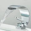 Waterfall Bathroom Faucet Sink Mixer Basin Taps, Arc Spout Single Handle Washroom Faucet Deck Mounted with Cold and Hot Hose Black Chrome White