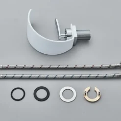 Waterfall Bathroom Faucet Sink Mixer Basin Taps, Arc Spout Single Handle Washroom Faucet Deck Mounted with Cold and Hot Hose Black Chrome White