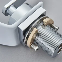 Waterfall Bathroom Faucet Sink Mixer Basin Taps, Arc Spout Single Handle Washroom Faucet Deck Mounted with Cold and Hot Hose Black Chrome White