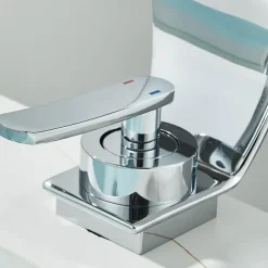 Waterfall Bathroom Faucet Sink Mixer Basin Taps, Arc Spout Single Handle Washroom Faucet Deck Mounted with Cold and Hot Hose Black Chrome White