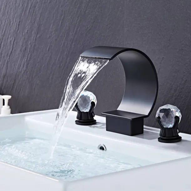 Waterfall Bathroom Faucet Widespread Bathroom Faucets for Basin 3 Hole 2 Handle Basin Faucet Modern Faucet for Basin, Basin Mixer Tap Basin Faucet
