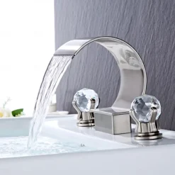 Waterfall Bathroom Faucet Widespread Bathroom Faucets for Basin 3 Hole 2 Handle Basin Faucet Modern Faucet for Basin, Basin Mixer Tap Basin Faucet