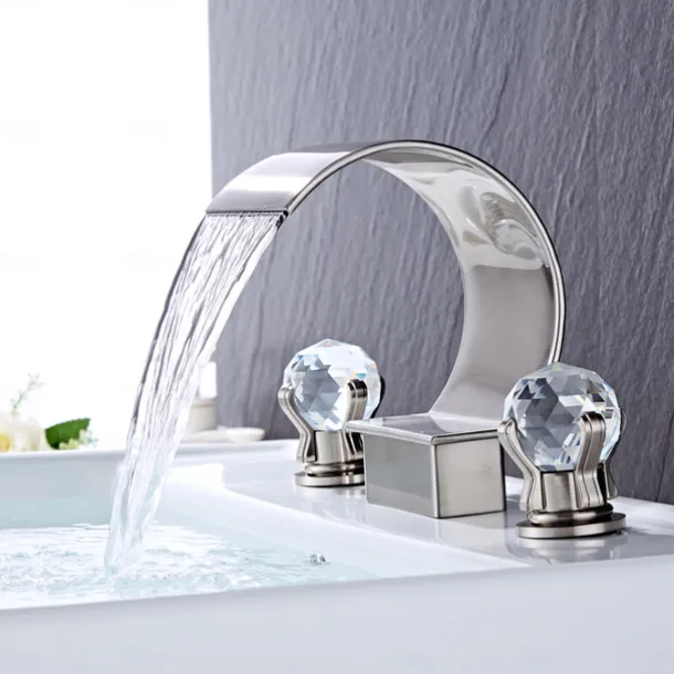 Waterfall Bathroom Faucet Widespread Bathroom Faucets for Basin 3 Hole 2 Handle Basin Faucet Modern Faucet for Basin, Basin Mixer Tap Basin Faucet
