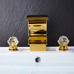 Waterfall Bathroom Faucet Widespread Bathroom Faucets for Basin 3 Hole 2 Handle Basin Faucet Modern Faucet for Basin, Basin Mixer Tap Basin Faucet