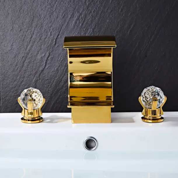 Waterfall Bathroom Faucet Widespread Bathroom Faucets for Basin 3 Hole 2 Handle Basin Faucet Modern Faucet for Basin, Basin Mixer Tap Basin Faucet