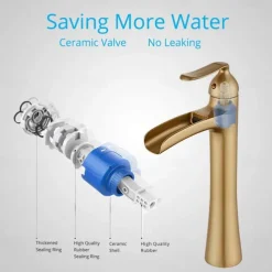 Waterfall Bathroom Faucet, Rustic Nickel Single Handle One Hole Brass Waterfall Bathroom Sink Faucet with Hot and Cold Water