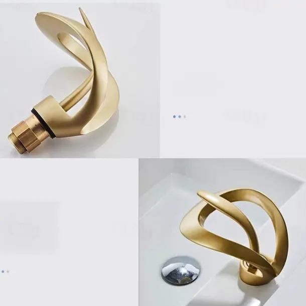 Waterfall Bathroom Sink Faucet, Centerset Curved Single Handle One Hole Bath Taps with Hot and Cold Water Switch, Ceramic Valve Insides