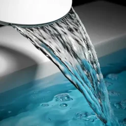 Waterfall Bathroom Sink Faucet, Centerset Curved Single Handle One Hole Bath Taps with Hot and Cold Water Switch, Ceramic Valve Insides