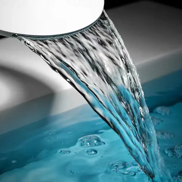 Waterfall Bathroom Sink Faucet, Centerset Curved Single Handle One Hole Bath Taps with Hot and Cold Water Switch, Ceramic Valve Insides