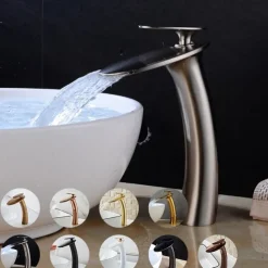 Waterfall Bathroom Sink Faucet with Supply Hose,Single Handle Single Hole Vessel Lavatory Faucet,Slanted Body Basin Mixer Tap Tall Body Commercial