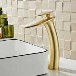 Waterfall Bathroom Sink Faucet with Supply Hose,Single Handle Single Hole Vessel Lavatory Faucet,Slanted Body Basin Mixer Tap Tall Body Commercial