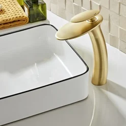 Waterfall Bathroom Sink Faucet with Supply Hose,Single Handle Single Hole Vessel Lavatory Faucet,Slanted Body Basin Mixer Tap Tall Body Commercial