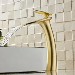 Waterfall Bathroom Sink Faucet with Supply Hose,Single Handle Single Hole Vessel Lavatory Faucet,Slanted Body Basin Mixer Tap Tall Body Commercial
