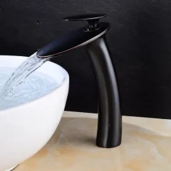 Waterfall Bathroom Sink Faucet with Supply Hose,Single Handle Single Hole Vessel Lavatory Faucet,Slanted Body Basin Mixer Tap Tall Body Commercial