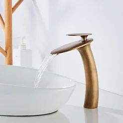 Waterfall Bathroom Sink Faucet with Supply Hose,Single Handle Single Hole Vessel Lavatory Faucet,Slanted Body Basin Mixer Tap Tall Body Commercial