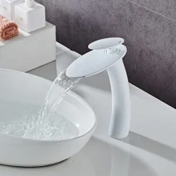 Waterfall Bathroom Sink Faucet with Supply Hose,Single Handle Single Hole Vessel Lavatory Faucet,Slanted Body Basin Mixer Tap Tall Body Commercial