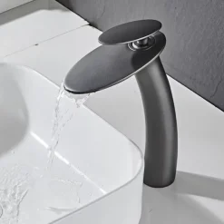Waterfall Bathroom Sink Faucet with Supply Hose,Single Handle Single Hole Vessel Lavatory Faucet,Slanted Body Basin Mixer Tap Tall Body Commercial