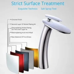 Waterfall Bathroom Sink Faucet with Supply Hose,Single Handle Single Hole Vessel Lavatory Faucet,Slanted Body Basin Mixer Tap Tall Body Commercial