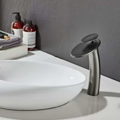 Waterfall Bathroom Sink Faucet with Supply Hose,Single Handle Single Hole Vessel Lavatory Faucet,Slanted Body Basin Mixer Tap Tall Body Commercial
