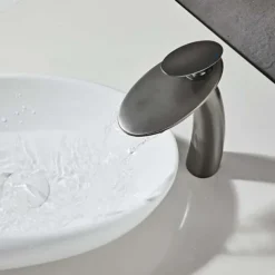 Waterfall Bathroom Sink Faucet with Supply Hose,Single Handle Single Hole Vessel Lavatory Faucet,Slanted Body Basin Mixer Tap Tall Body Commercial