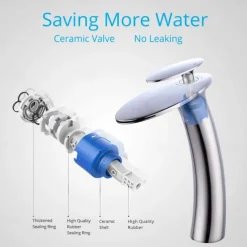 Waterfall Bathroom Sink Faucet with Supply Hose,Single Handle Single Hole Vessel Lavatory Faucet,Slanted Body Basin Mixer Tap Tall Body Commercial