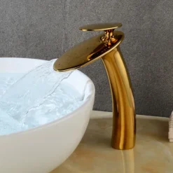 Waterfall Bathroom Sink Faucet with Supply Hose,Single Handle Single Hole Vessel Lavatory Faucet,Slanted Body Basin Mixer Tap Tall Body Commercial