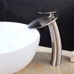 Waterfall Bathroom Sink Faucet with Supply Hose,Single Handle Single Hole Vessel Lavatory Faucet,Slanted Body Basin Mixer Tap Tall Body Commercial
