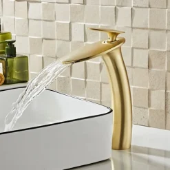 Waterfall Bathroom Sink Faucet with Supply Hose,Single Handle Single Hole Vessel Lavatory Faucet,Slanted Body Basin Mixer Tap Tall Body Commercial