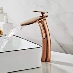 Waterfall Bathroom Sink Faucet with Supply Hose,Single Handle Single Hole Vessel Lavatory Faucet,Slanted Body Basin Mixer Tap Tall Body Commercial