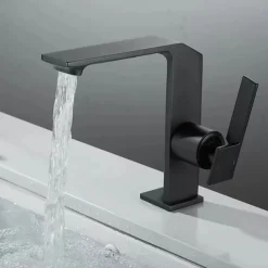 Waterfall Bathroom Sink Mixer Faucet Brass, Single Handle Basin Taps One Hole Faucets with Hot and Cold Hose, Waterfall Spout Brass Bath Tap Chrome Black Gold Grey