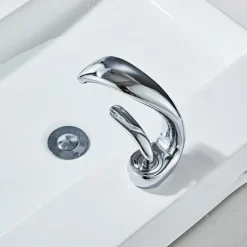 Waterfall Bathroom Sink Mixer Faucet Deck Mount, Mono Wash Basin Single Handle Basin Taps Washroom with Hot and Cold Hose, Monobloc Vessel Water Brass Tap Black White Chrome Brushed