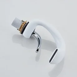 Waterfall Bathroom Sink Mixer Faucet Deck Mount, Mono Wash Basin Single Handle Basin Taps Washroom with Hot and Cold Hose, Monobloc Vessel Water Brass Tap Black White Chrome Brushed