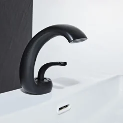 Waterfall Bathroom Sink Mixer Faucet Deck Mount, Mono Wash Basin Single Handle Basin Taps Washroom with Hot and Cold Hose, Monobloc Vessel Water Brass Tap Black White Chrome Brushed