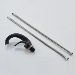 Waterfall Bathroom Sink Mixer Faucet Deck Mount, Mono Wash Basin Single Handle Basin Taps Washroom with Hot and Cold Hose, Monobloc Vessel Water Brass Tap Black White Chrome Brushed