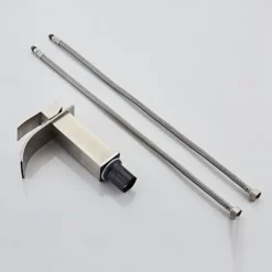 Waterfall Bathroom Sink Mixer Faucet, Washroom Mono Basin Taps Single Handle Deck Mounted Chrome Black Brushed, with Cold and Hot Hose Monobloc Water Tap