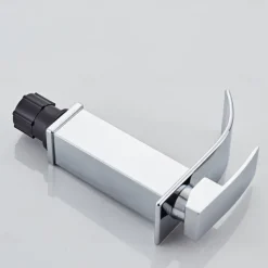 Waterfall Bathroom Sink Mixer Faucet, Washroom Mono Basin Taps Single Handle Deck Mounted Chrome Black Brushed, with Cold and Hot Hose Monobloc Water Tap