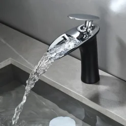 Waterfall Bathroom Sink Mixer Faucet, Mono Wash Basin Single Handle Basin Taps with Hot and Cold Hose Monobloc Vessel Water Brass Tap Deck Mounted