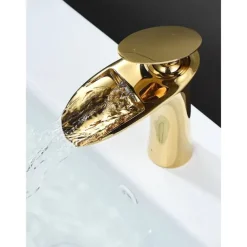 Waterfall Bathroom Sink Mixer Faucet, Mono Wash Basin Single Handle Basin Taps with Hot and Cold Hose Monobloc Vessel Water Brass Tap Deck Mounted