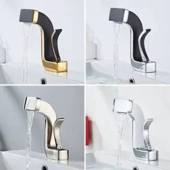 Waterfall Bathroom Sink Mixer Faucet Brass, Basin Taps Single Handle One Hole with Hot and Cold Hose Vessel Water Tap Deck Mounted